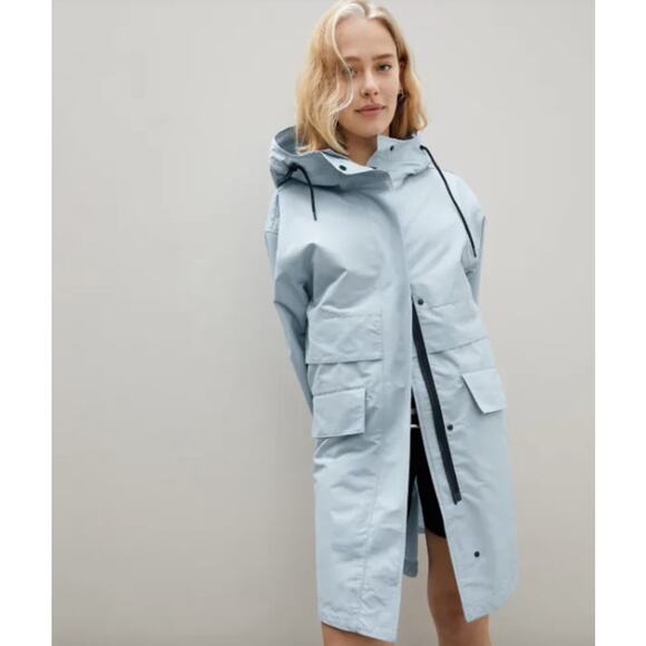 EVERLANE Womens The ReNew Anorak Rain Coat XXS Seaglass Blue Water-Repellent NWT
